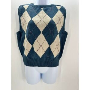 Country Suburbans Vintage XL Argyle Vest Teal Blue Dark Academia Grannycore Knit